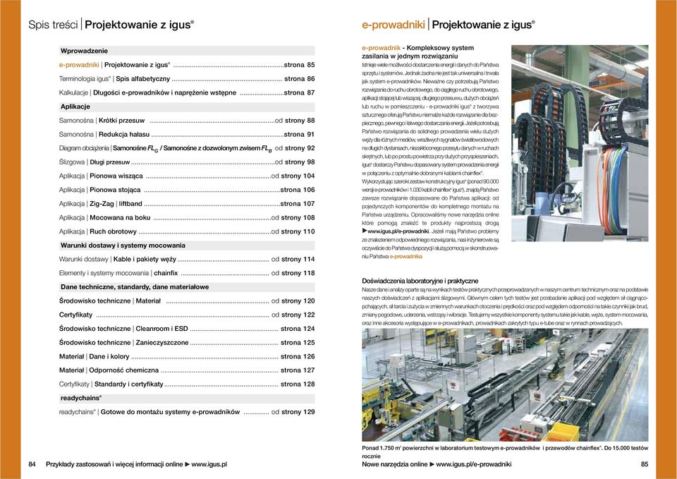 ..strona 91 Diagram obciążenia Samonośne FL / Samonośne z dozwolonym zwisem FL G B od strony 92 Ślizgowa Długi przesuw...od strony 98 Aplikacja Pionowa wisząca...od strony 104 Aplikacja Pionowa stojąca.