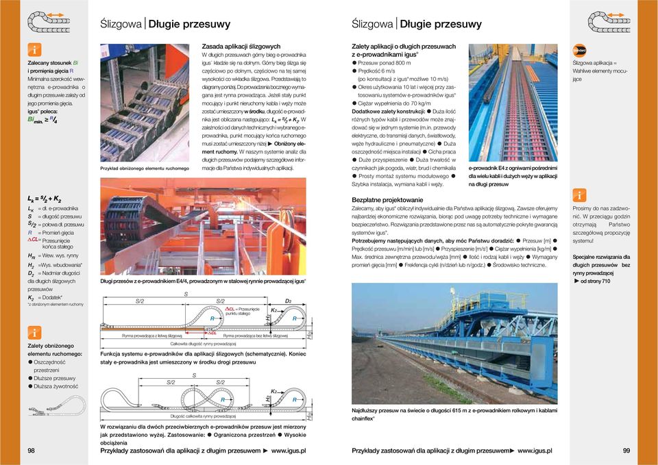 Górny bieg ślizga się częściowo po dolnym, częściowo na tej samej wysokości co wkładka ślizgowa. Przedstawiają to diagramy poniżej. Do prowadzenia bocznego wymagana jest rynna prowadząca.