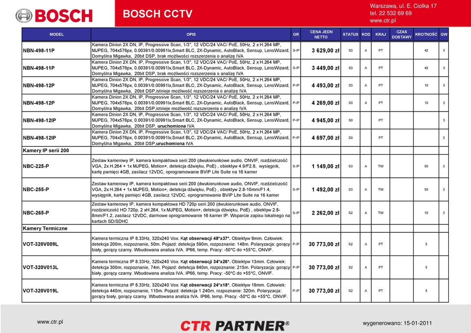 00991lx,Smart BLC, 2X-Dynamic, AutoBlack, Sensup, LensWizard, Domyślna Migawka, 20bit DSP, brak możliwości rozszerzenia o analizę IVA Kamera Dinion 2X DN, IP, Progressive Scan, 1/3", 12 VDC/24 VAC/