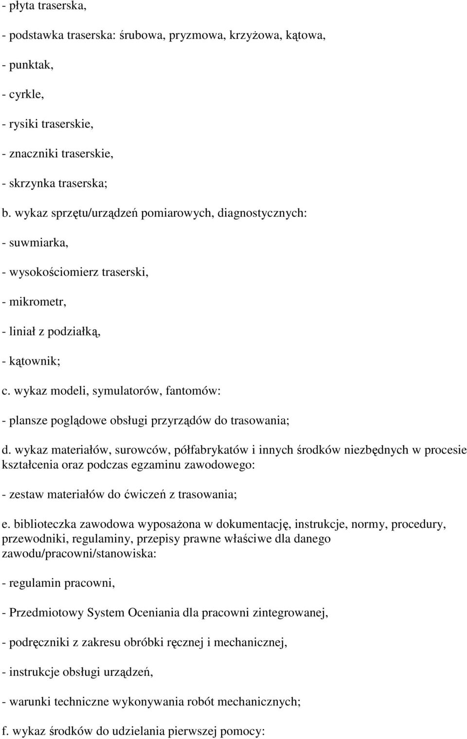 wykaz modeli, symulatorów, fantomów: - plansze poglądowe obsługi przyrządów do trasowania; d.