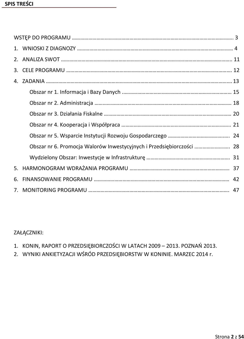 Promocja Walorów Inwestycyjnych i Przedsiębiorczości.. 28 Wydzielony Obszar: Inwestycje w Infrastrukturę. 31 5. HARMONOGRAM WDRAŻANIA PROGRAMU. 37 6. FINANSOWANIE PROGRAMU 42 7.