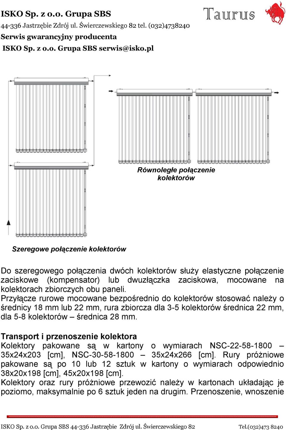 na kolektorach zbiorczych obu paneli.