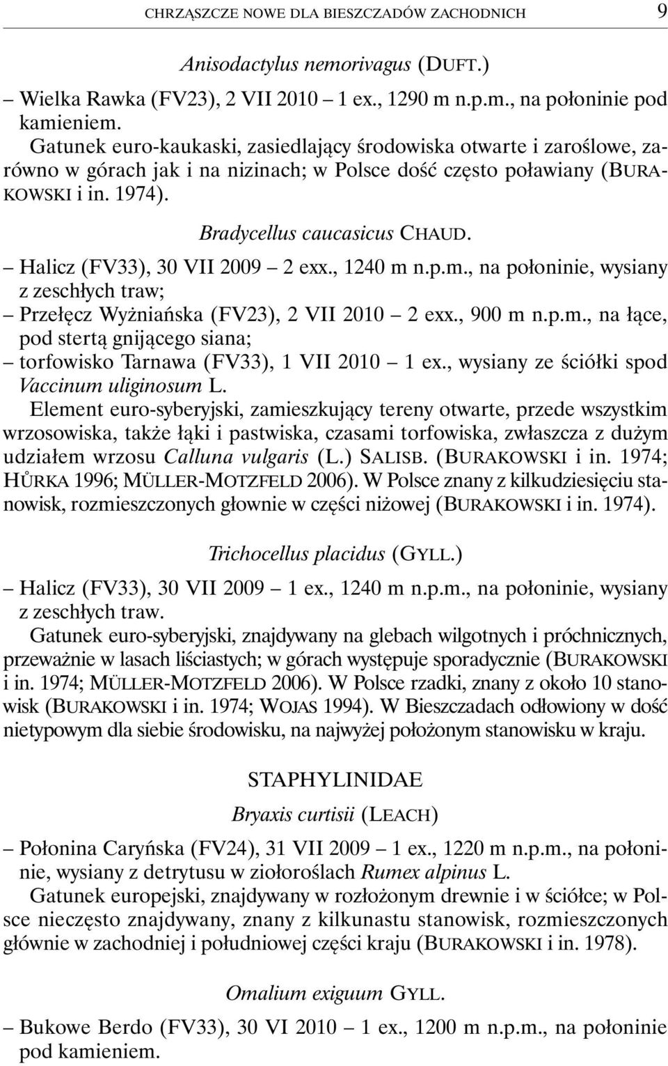 Halicz (FV33), 30 VII 2009 2 exx., 1240 m n.p.m., na połoninie, wysiany z zeschłych traw; Przełęcz Wyżniańska (FV23), 2 VII 2010 2 exx., 900 m n.p.m., na łące, pod stertą gnijącego siana; torfowisko Tarnawa (FV33), 1 VII 2010 1 ex.