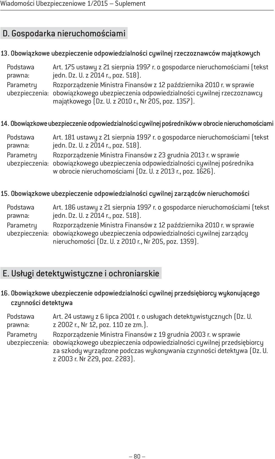 w sprawie obowiązkowego ubezpieczenia odpowiedzialności cywilnej rzeczoznawcy majątkowego (Dz. U. z 2010 r., Nr 205, poz. 1357). 14.