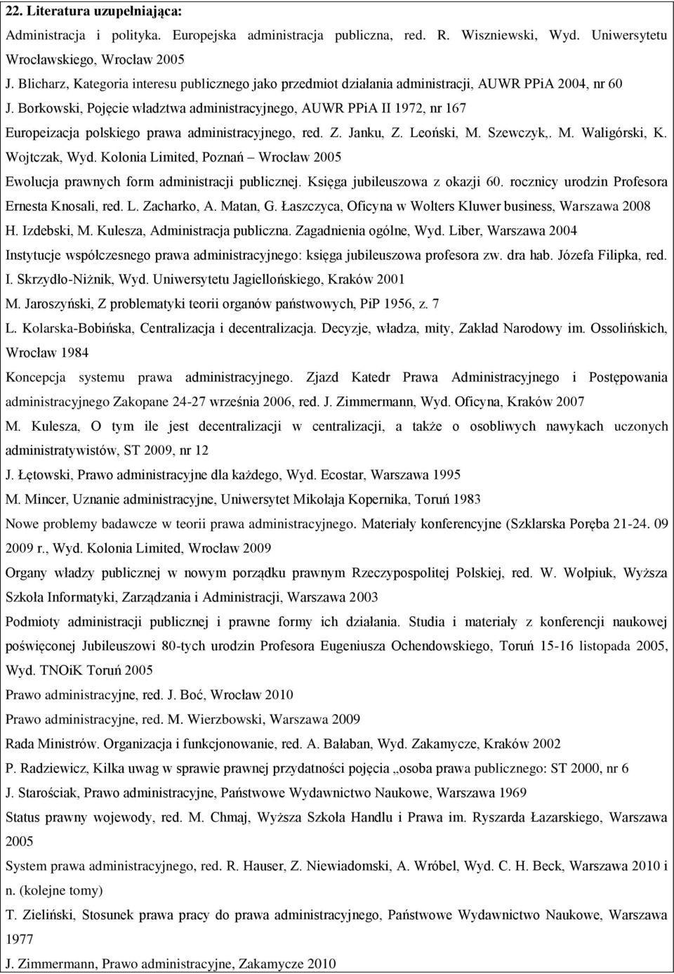 Borkowski, Pojęcie władztwa administracyjnego, AUWR PPiA II 1972, nr 167 Europeizacja polskiego prawa administracyjnego, red. Z. Janku, Z. Leoński, M. Szewczyk,. M. Waligórski, K. Wojtczak, Wyd.