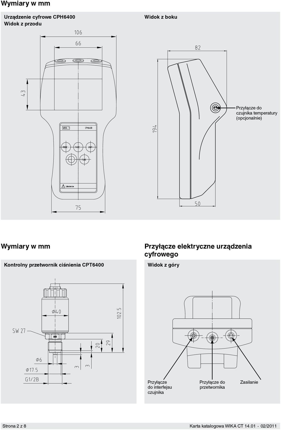 CPT6400 Przyłącze elektryczne urządzenia cyfrowego Widok z góry Przyłącze do