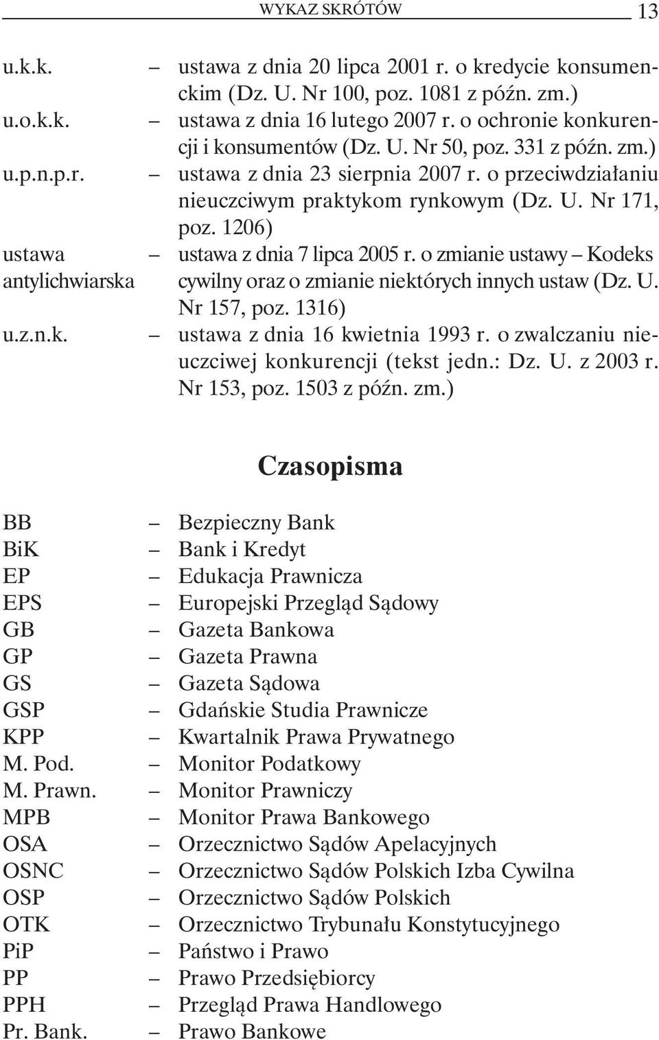 o zmianie ustawy Kodeks antylichwiarska... cywilny oraz o zmianie niektórych innych ustaw (Dz. U. Nr 157, poz. 1316) u.z.n.k. ustawa z dnia 16 kwietnia 1993 r.