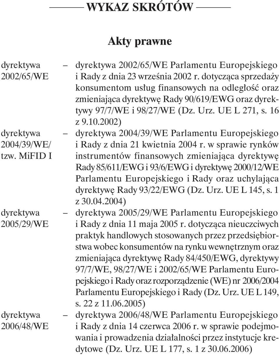 2002) dyrektywa dyrektywa 2004/39/WE Parlamentu Europejskiego 2004/39/WE/.. i Rady z dnia 21 kwietnia 2004 r. w sprawie rynków tzw. MiFID I.