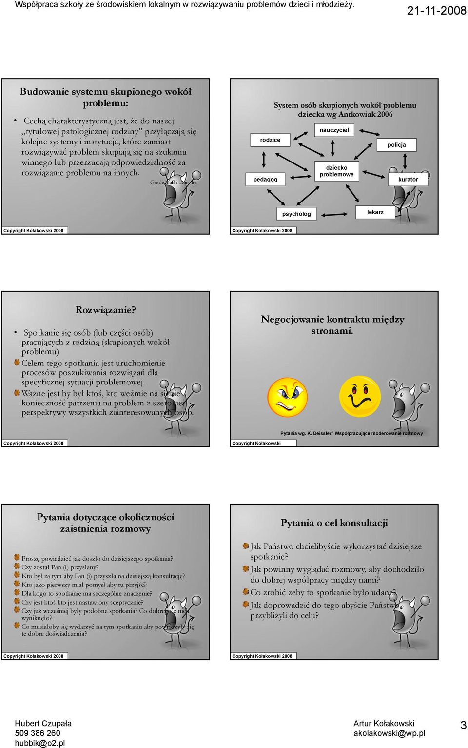 Goolishian i Deissler rodzice pedagog System osób skupionych wokół problemu dziecka wg Antkowiak 2006 nauczyciel dziecko problemowe policja kurator psycholog lekarz Rozwiązanie?
