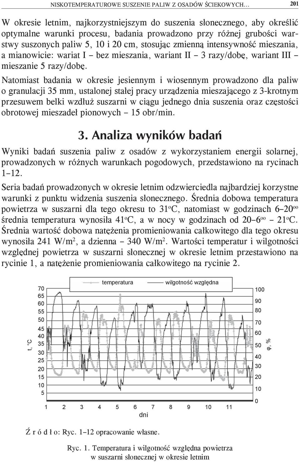zmienną intensywność mieszania, a mianowicie: wariat I bez mieszania, wariant II 3 razy/dobę, wariant III mieszanie 5 razy/dobę.