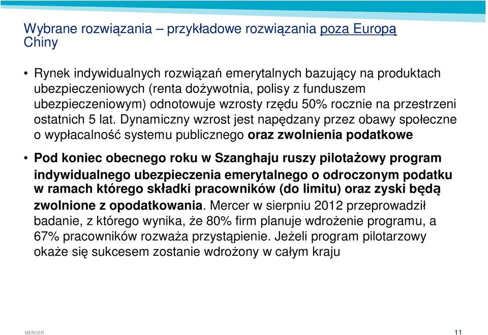 Dynamiczny wzrost jest nap dzany przez obawy spo eczne o wyp acalno systemu publicznego oraz zwolnienia podatkowe Pod koniec obecnego roku w Szanghaju ruszy pilota owy program indywidualnego