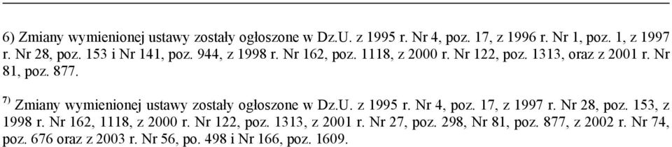 7) Zmiany wymienionej ustawy zostały ogłoszone w Dz.U. z 1995 r. Nr 4, poz. 17, z 1997 r. Nr 28, poz. 153, z 1998 r.