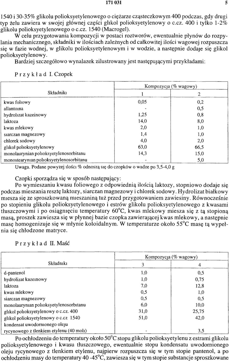 W celu przygotowania kompozycji w postaci roztworów, ewentualnie płynów do rozpylania mechanicznego, składniki w ilościach zależnych od całkowitej ilości wagowej rozpuszcza się w fazie wodnej, w