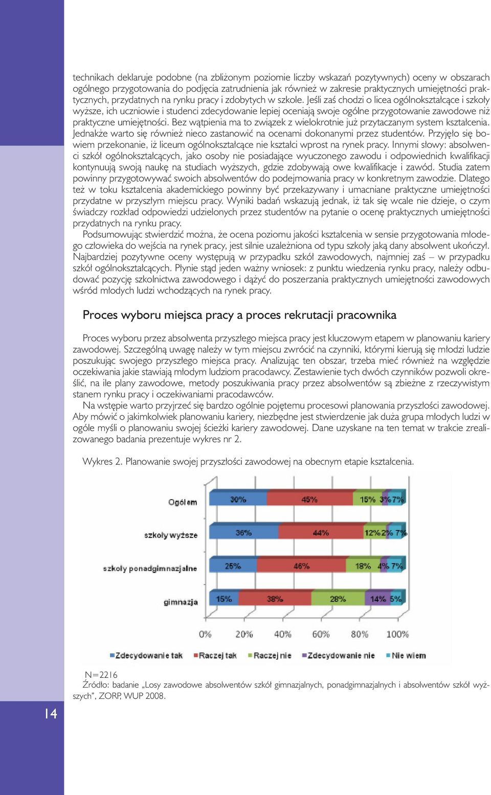 Jeśli zaś chodzi o licea ogólnoształcące i szoły wyższe, ich uczniowie i studenci zdecydowanie lepiej oceniają swoje ogólne przygotowanie zawodowe niż pratyczne umiejętności.