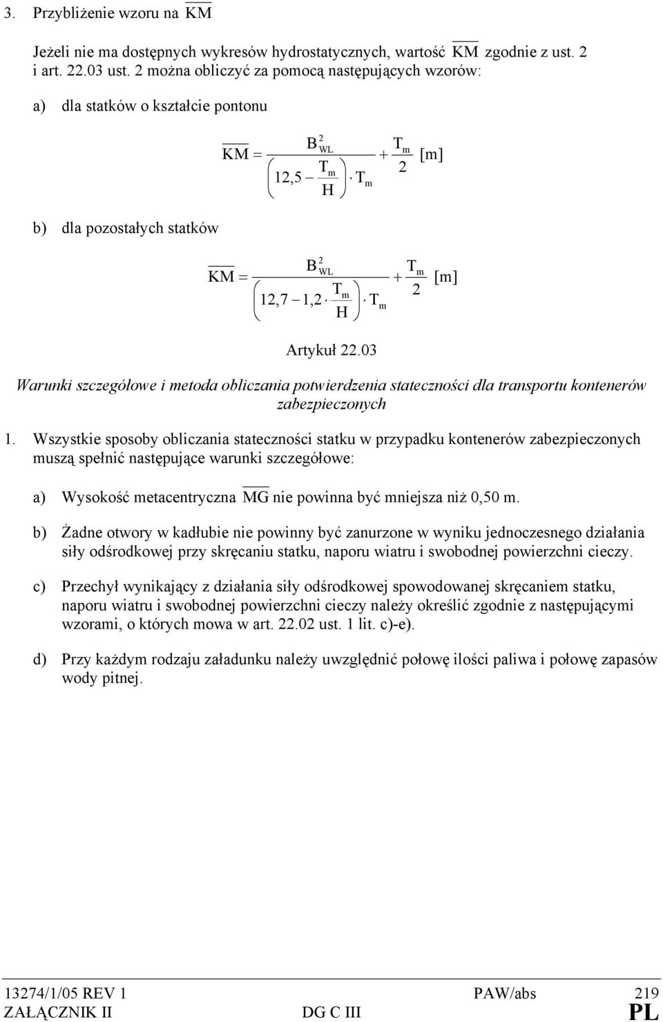 03 Warunki szczegółowe i metoda obliczania potwierdzenia stateczności dla transportu kontenerów zabezpieczonych 1.