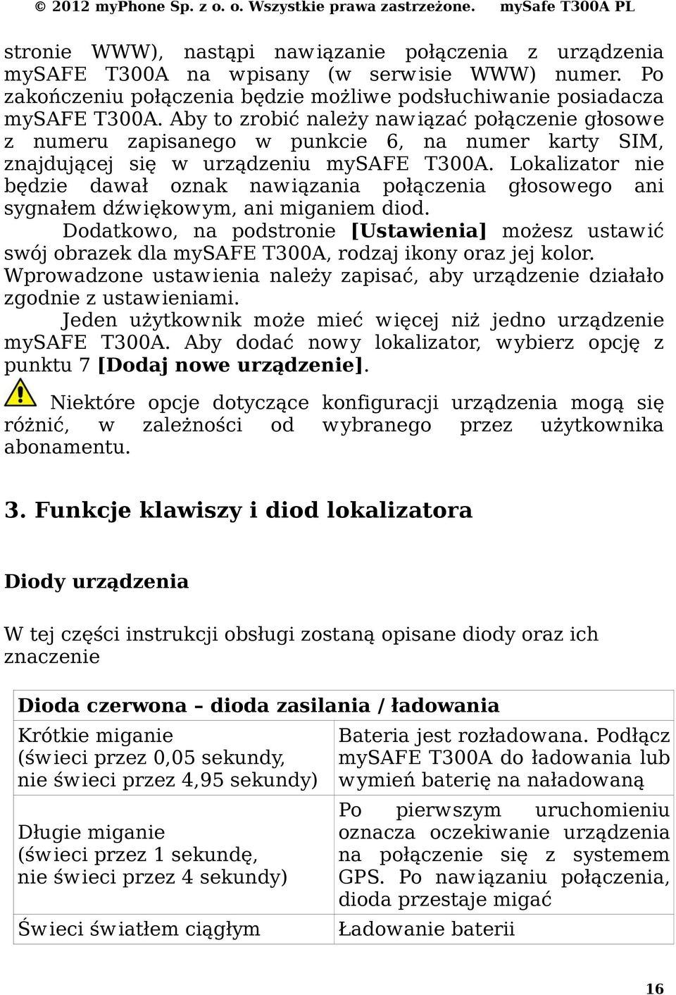 Lokalizator nie będzie dawał oznak nawiązania połączenia głosowego ani sygnałem dźwiękowym, ani miganiem diod.