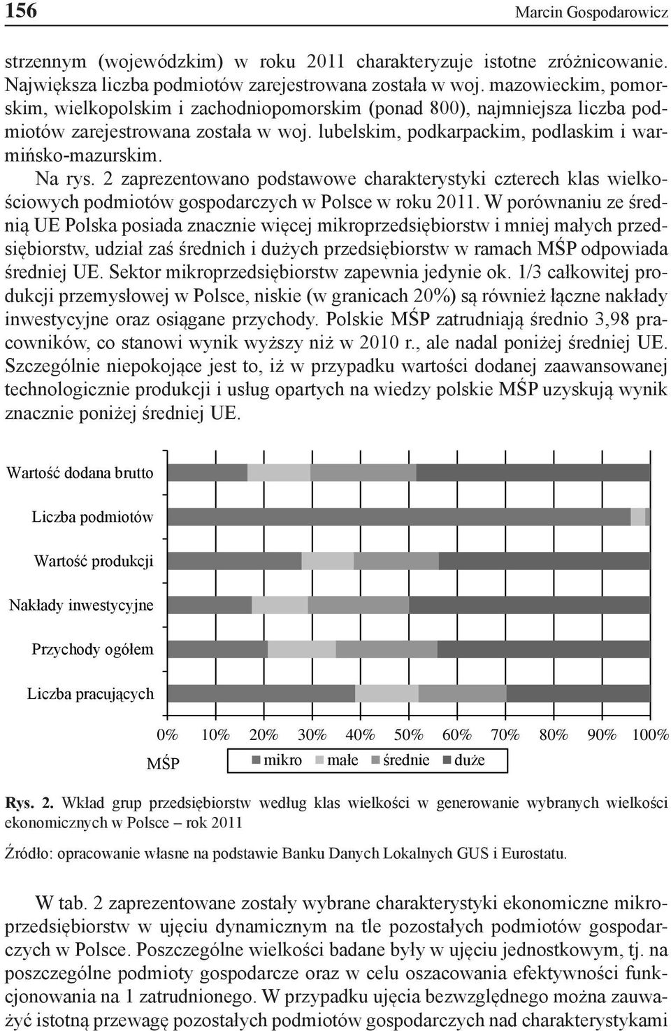 2 zaprezentowano podstawowe charakterystyki czterech klas wielkościowych podmiotów gospodarczych w Polsce w roku 2011.