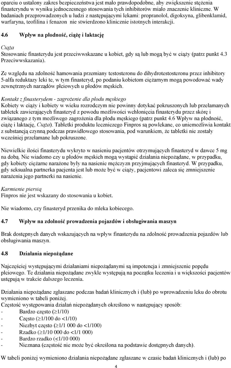 6 Wpływ na płodność, ciążę i laktację Ciąża Stosowanie finasterydu jest przeciwwskazane u kobiet, gdy są lub mogą być w ciąży (patrz punkt 4.3 Przeciwwskazania).