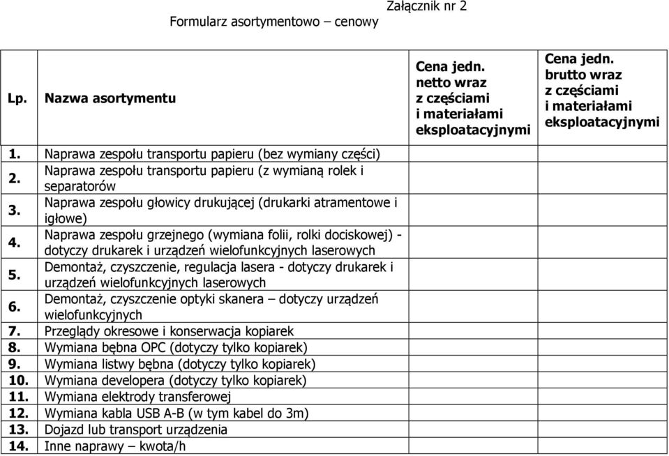 Naprawa zespołu głowicy drukującej (drukarki atramentowe i igłowe) 4. Naprawa zespołu grzejnego (wymiana folii, rolki dociskowej) - dotyczy drukarek i urządzeń wielofunkcyjnych laserowych 5.