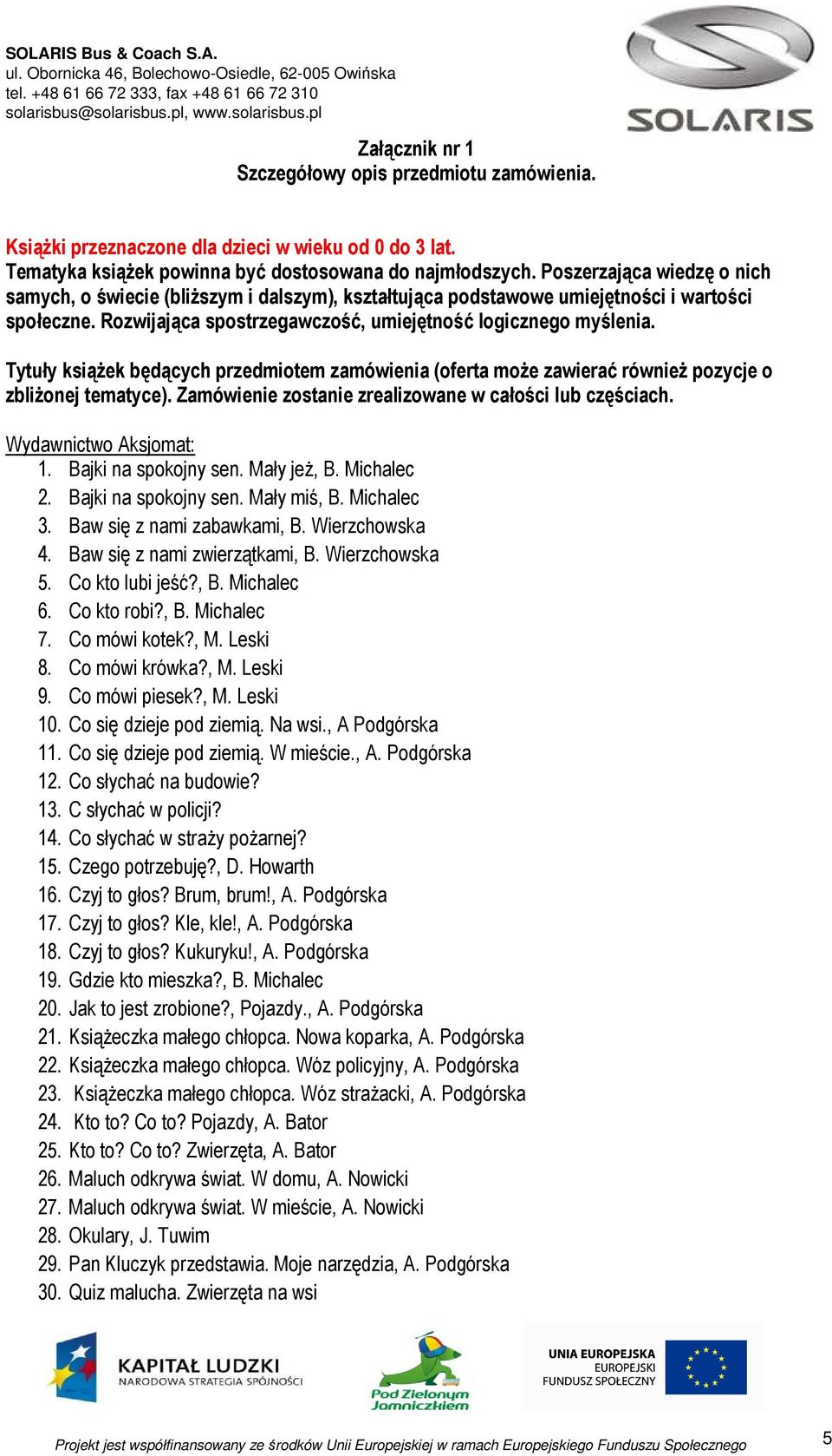 Tytuły książek będących przedmiotem zamówienia (oferta może zawierać również pozycje o zbliżonej tematyce). Zamówienie zostanie zrealizowane w całości lub częściach. Wydawnictwo Aksjomat: 1.