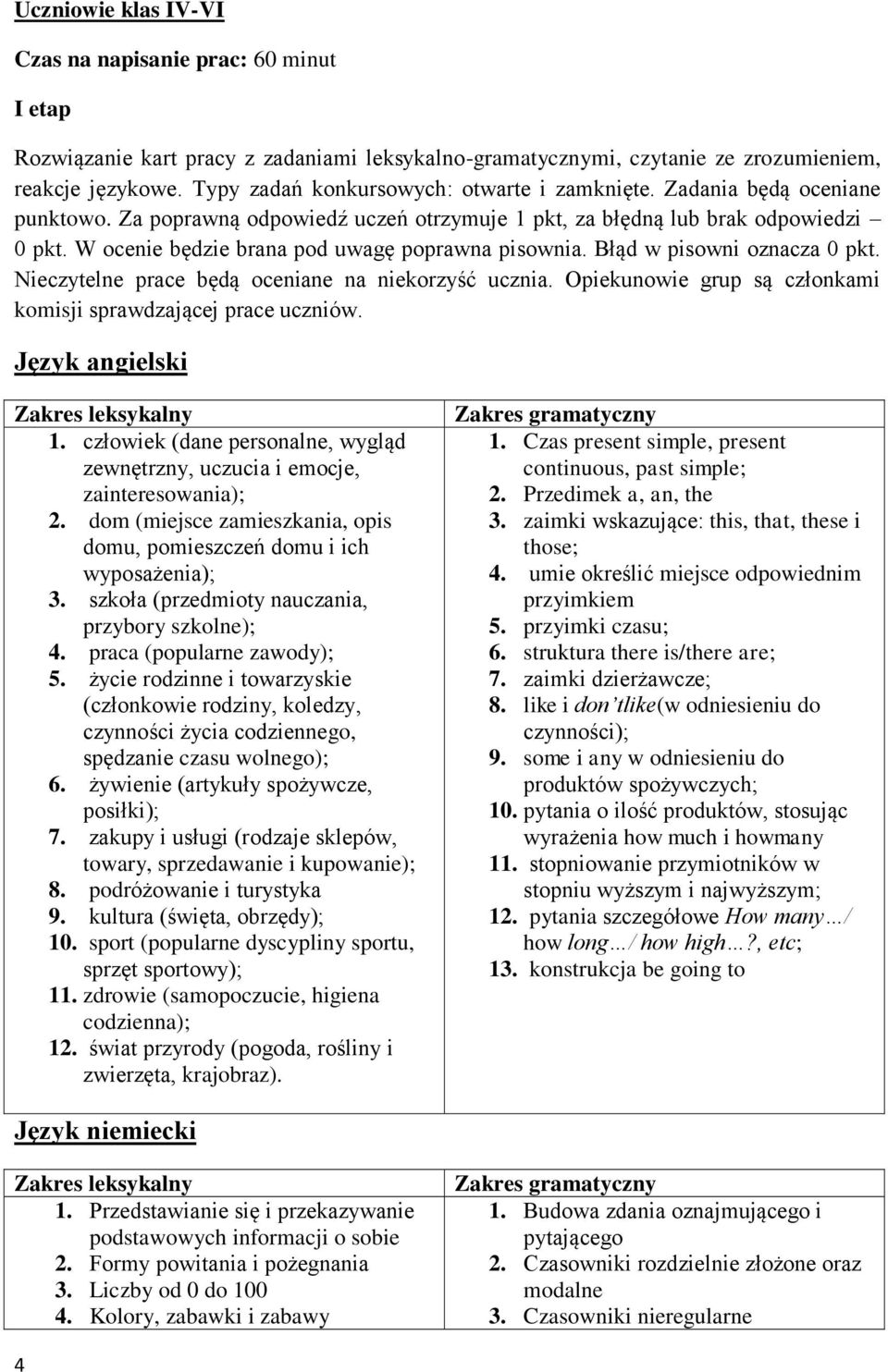 W ocenie będzie brana pod uwagę poprawna pisownia. Błąd w pisowni oznacza 0 pkt. Nieczytelne prace będą oceniane na niekorzyść ucznia.