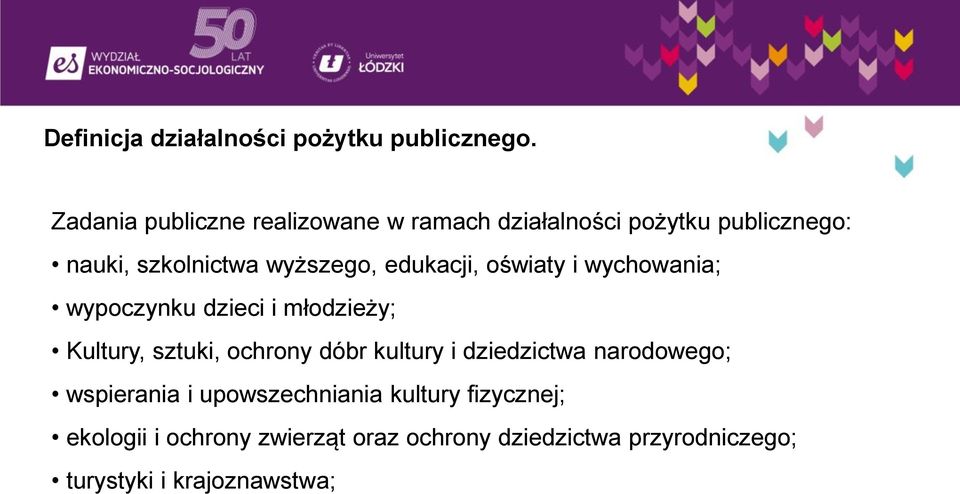 edukacji, oświaty i wychowania; wypoczynku dzieci i młodzieży; Kultury, sztuki, ochrony dóbr kultury i