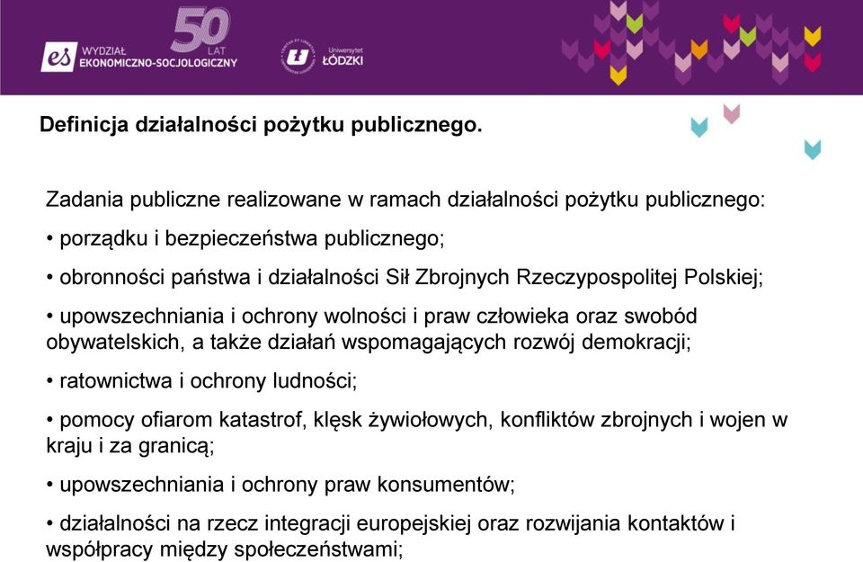 Rzeczypospolitej Polskiej; upowszechniania i ochrony wolności i praw człowieka oraz swobód obywatelskich, a także działań wspomagających rozwój demokracji;