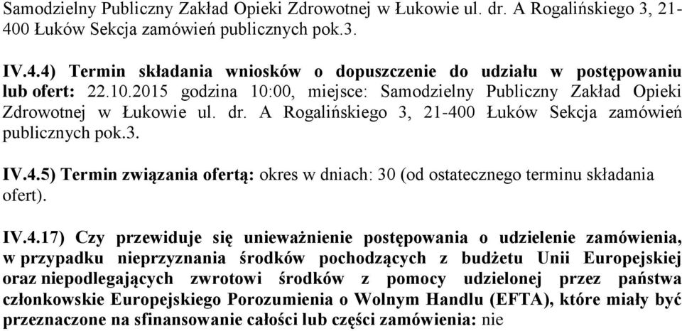 0 Łuków Sekcja zamówień publicznych pok.3. IV.4.