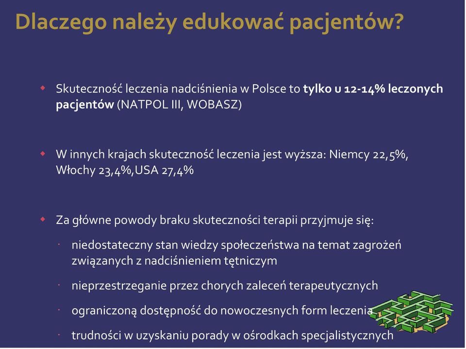 leczenia jest wyższa: Niemcy,%, Włochy,%,USA,% Za główne powody braku skuteczności terapii przyjmuje się: niedostateczny stan wiedzy