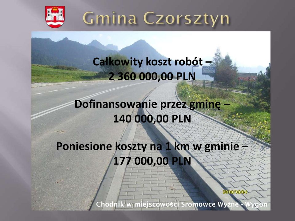 Poniesione koszty na 1 km w gminie 177