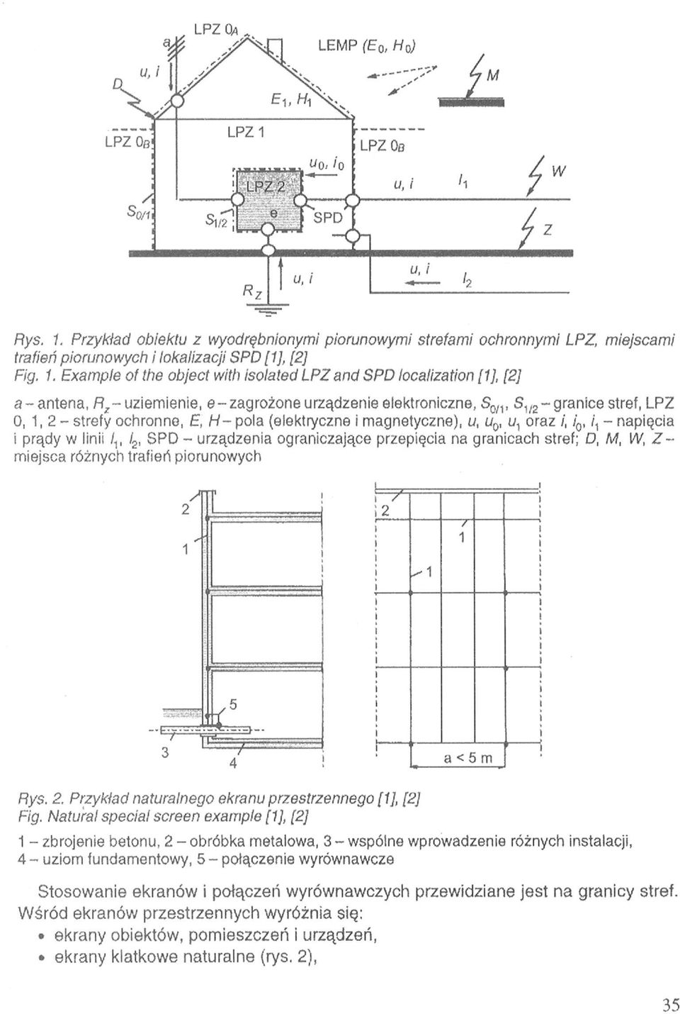 Natural special screen example [1], [2] 1 - zbrojenie betonu, 2 - obróbka metalowa, 3-wspólne wprowadzenie różnych instalacji, 4 - uziom fundamentowy, 5 -