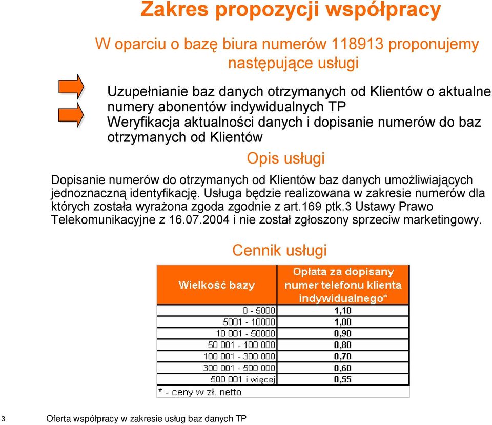 numerów do otrzymanych od Klientów baz danych umożliwiających jednoznaczną identyfikację.