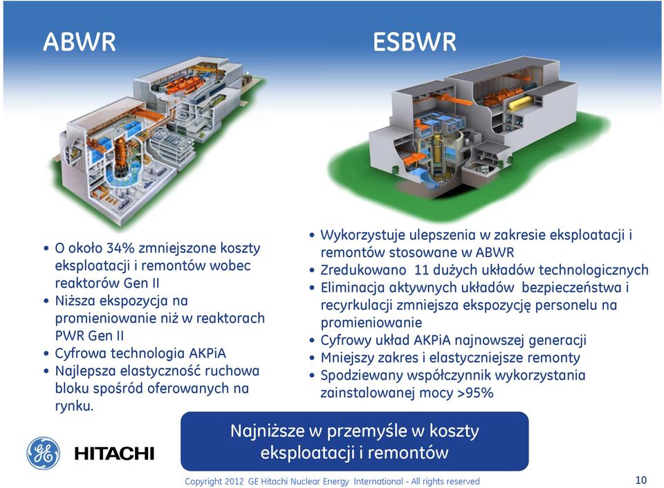 Wykorzystuje ulepszenia w zakresie eksploatacji i remontów stosowane w ABWR Zredukowano 11 dużych układów technologicznych Eliminacja aktywnych układów bezpieczeństwa i recyrkulacji