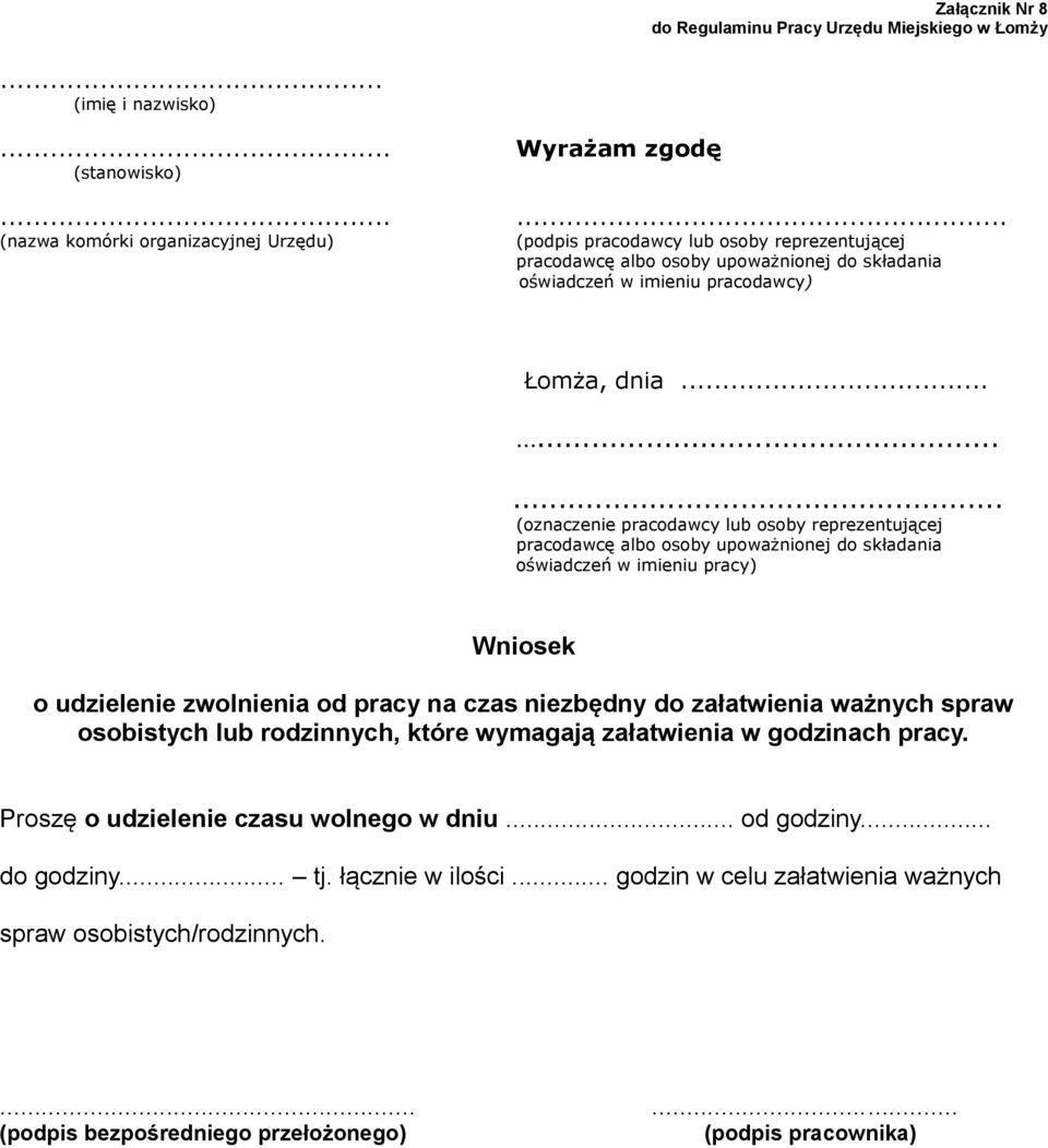 osobistych lub rodzinnych, które wymagają załatwienia w godzinach pracy.