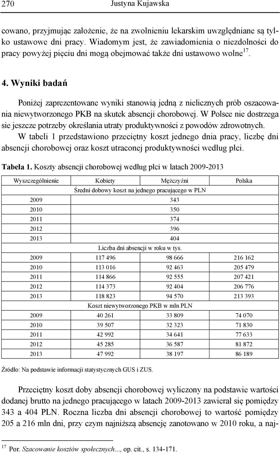 Wyniki badań Poniżej zaprezentowane wyniki stanowią jedną z nielicznych prób oszacowania niewytworzonego PKB na skutek absencji chorobowej.