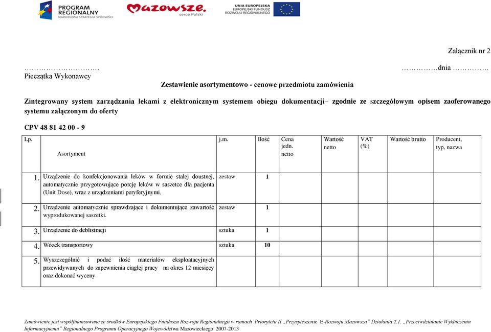 Urządzenie do konfekcjonowania leków w formie stałej doustnej, automatycznie przygotowujące porcję leków w saszetce dla pacjenta (Unit Dose), wraz z urządzeniami peryferyjnymi. zestaw 1 2.