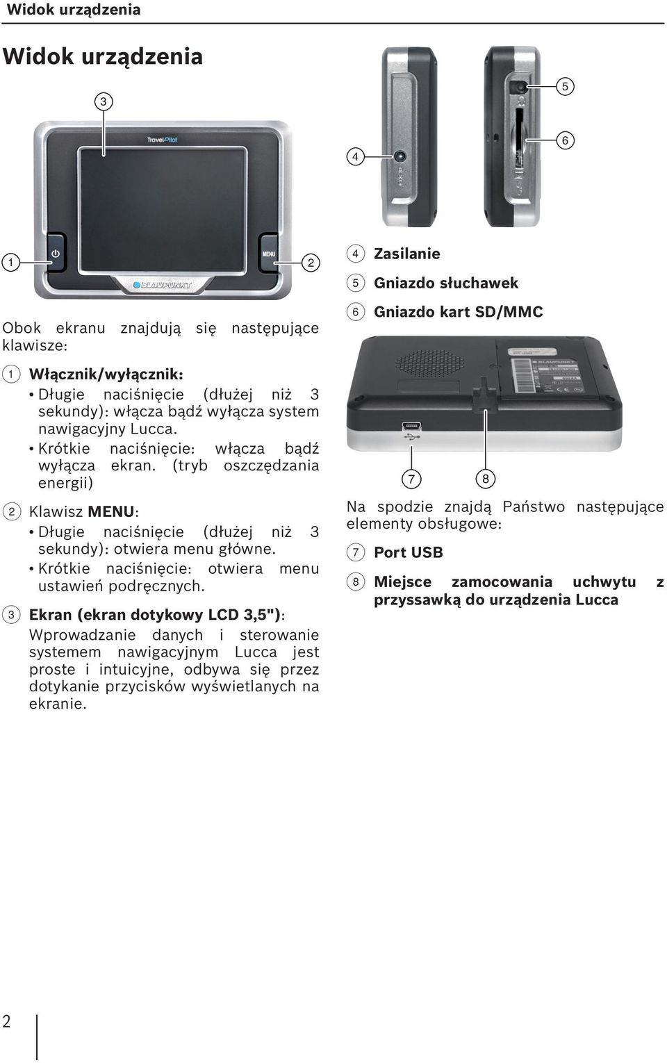 Krótkie naciśnięcie: otwiera menu ustawień podręcznych.