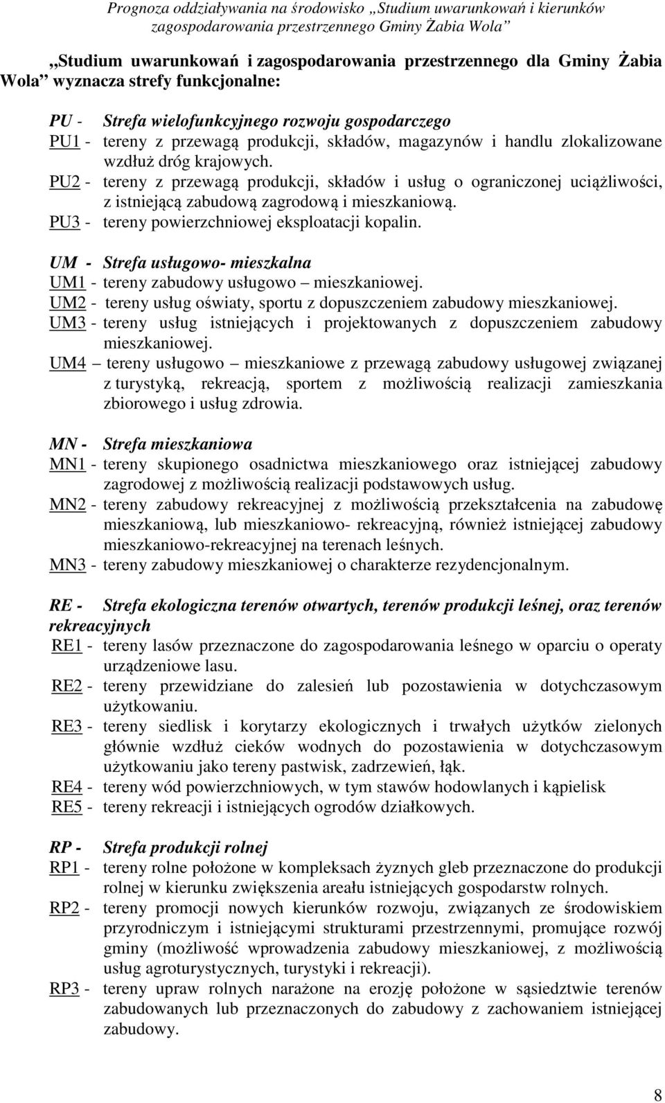 PU3 - tereny powierzchniowej eksploatacji kopalin. UM - Strefa usługowo- mieszkalna UM1 - tereny zabudowy usługowo mieszkaniowej.