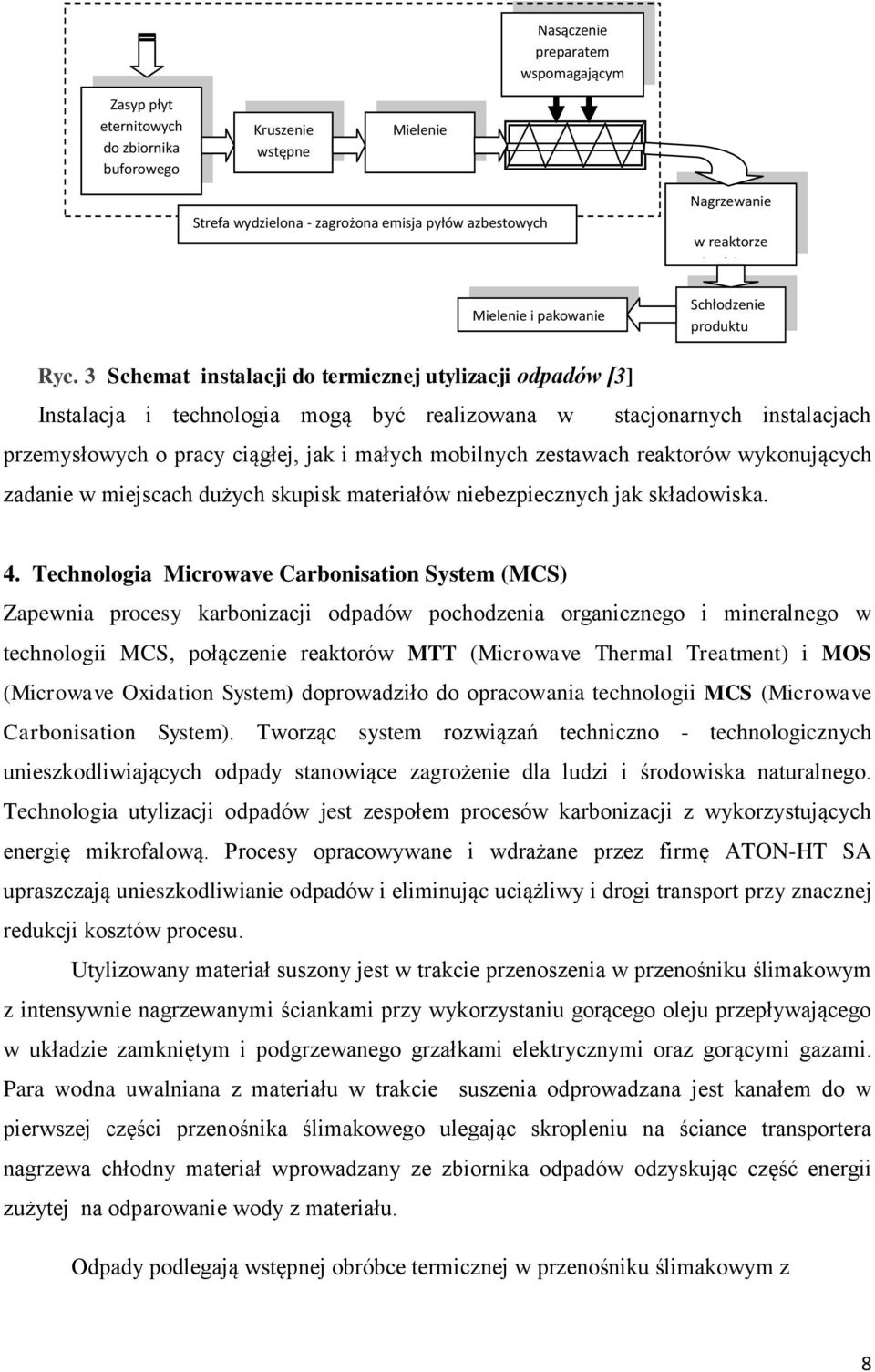 3 Schemat instalacji do termicznej utylizacji odpadów [3] Instalacja i technologia mogą być realizowana w Schłodzenie produktu procesu stacjonarnych instalacjach przemysłowych o pracy ciągłej, jak i