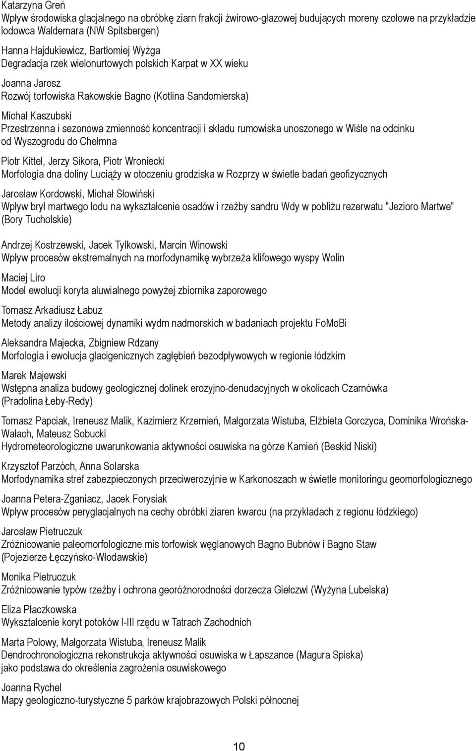 składu rumowiska unoszonego w Wiśle na odcinku od Wyszogrodu do Chełmna Piotr Kittel, Jerzy Sikora, Piotr Wroniecki Morfologia dna doliny Luciąży w otoczeniu grodziska w Rozprzy w świetle badań