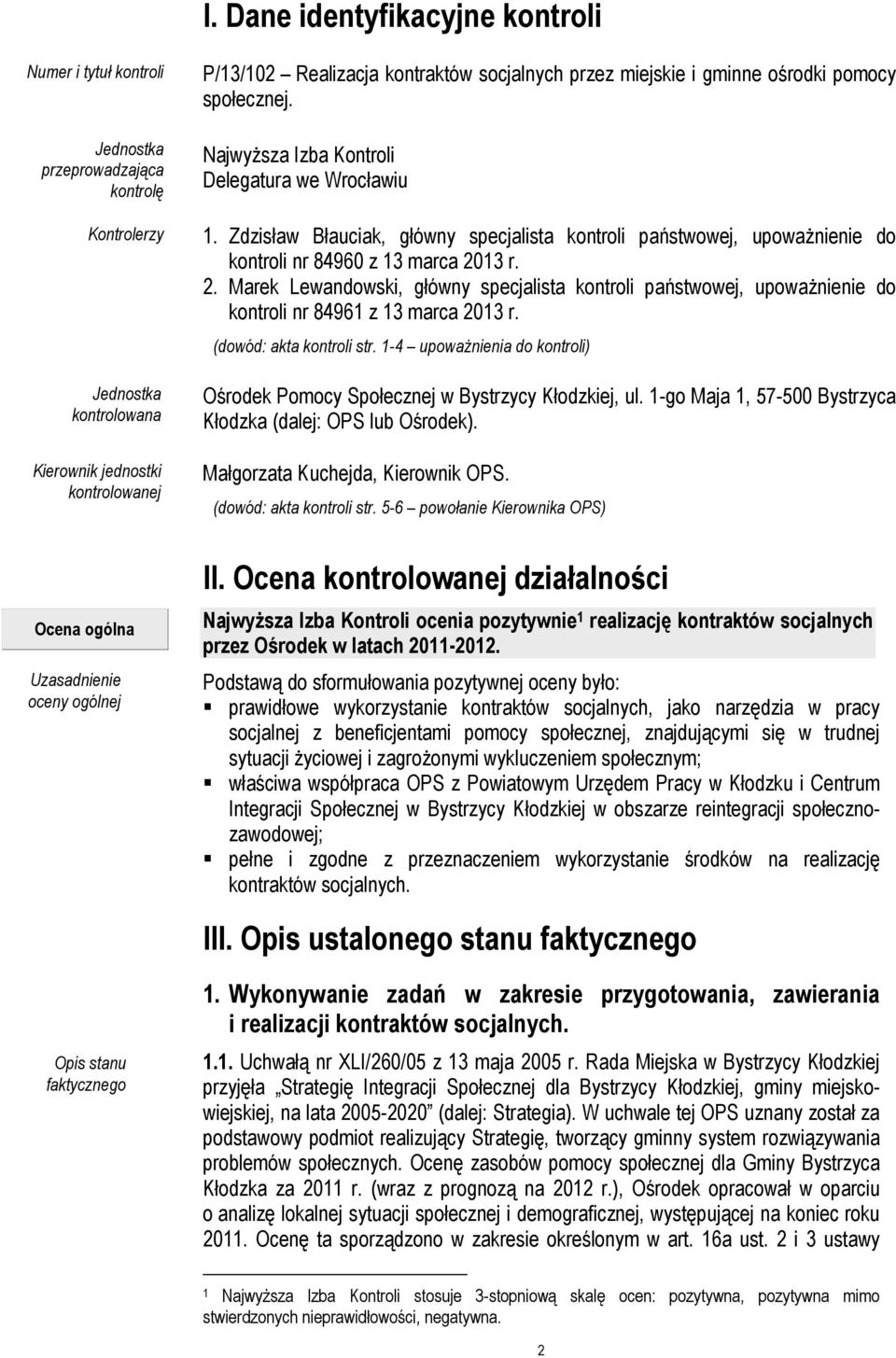 Zdzisław Błauciak, główny specjalista kontroli państwowej, upoważnienie do kontroli nr 84960 z 13 marca 20