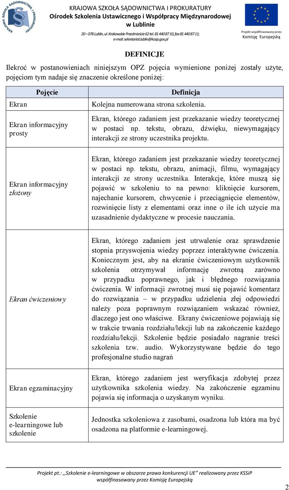 Ekran informacyjny złożony Ekran, którego zadaniem jest przekazanie wiedzy teoretycznej w postaci np. tekstu, obrazu, animacji, filmu, wymagający interakcji ze strony uczestnika.
