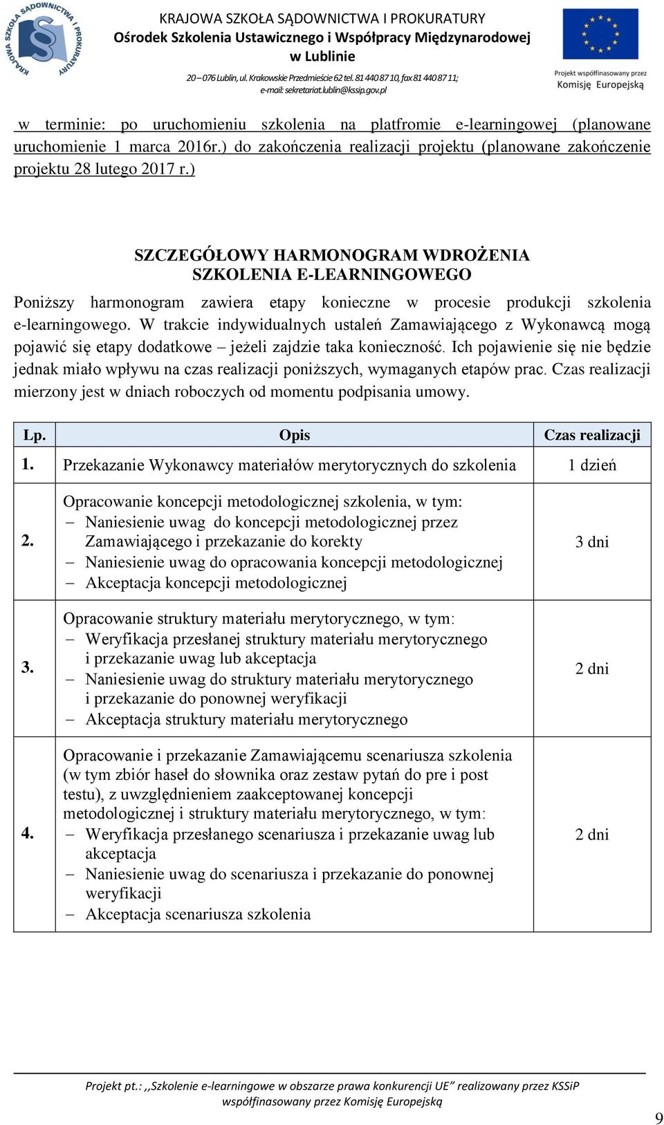 W trakcie indywidualnych ustaleń Zamawiającego z Wykonawcą mogą pojawić się etapy dodatkowe jeżeli zajdzie taka konieczność.