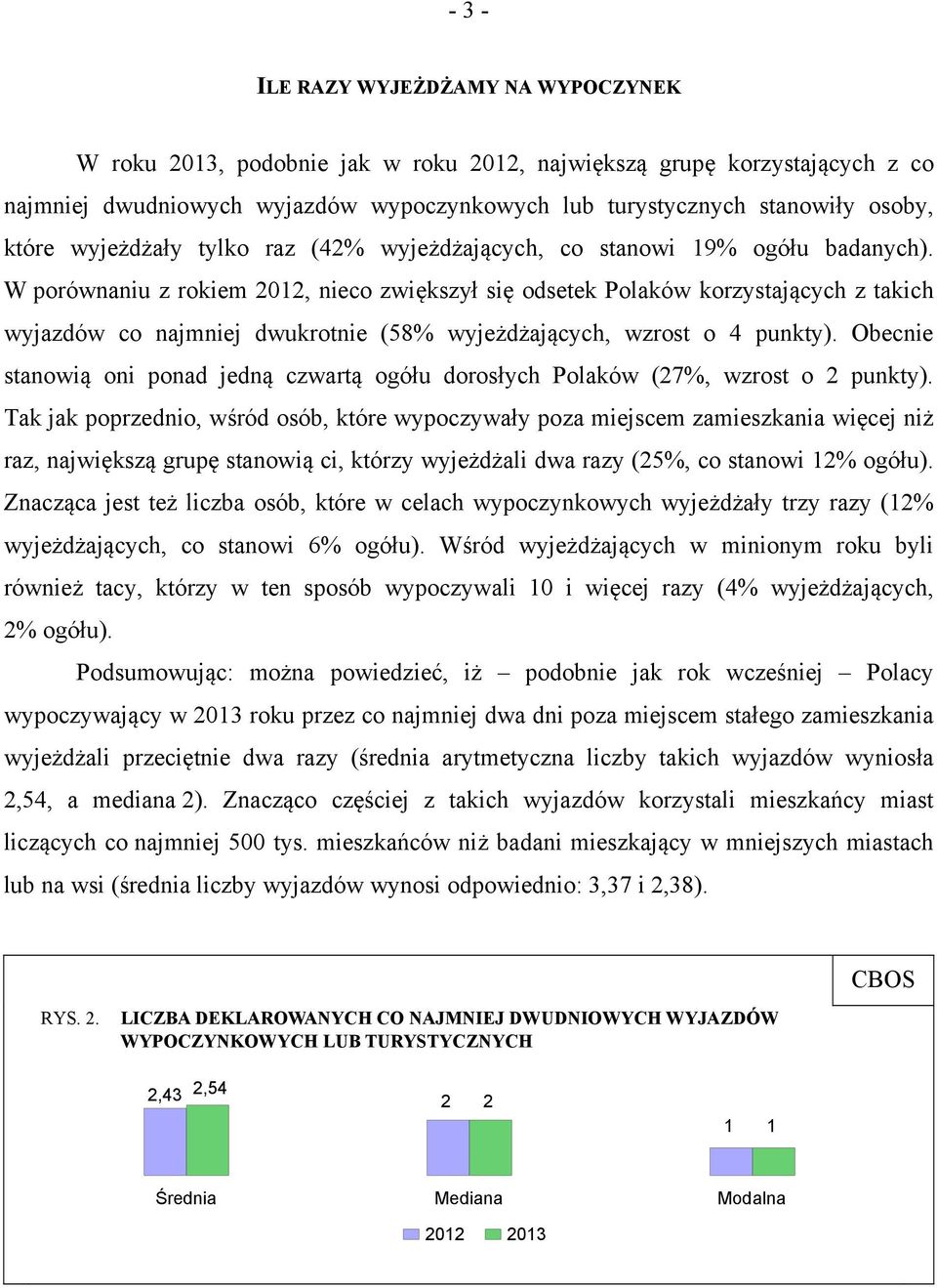 W porównaniu z rokiem 2012, nieco zwiększył się odsetek Polaków korzystających z takich wyjazdów co najmniej dwukrotnie (58% wyjeżdżających, wzrost o 4 punkty).