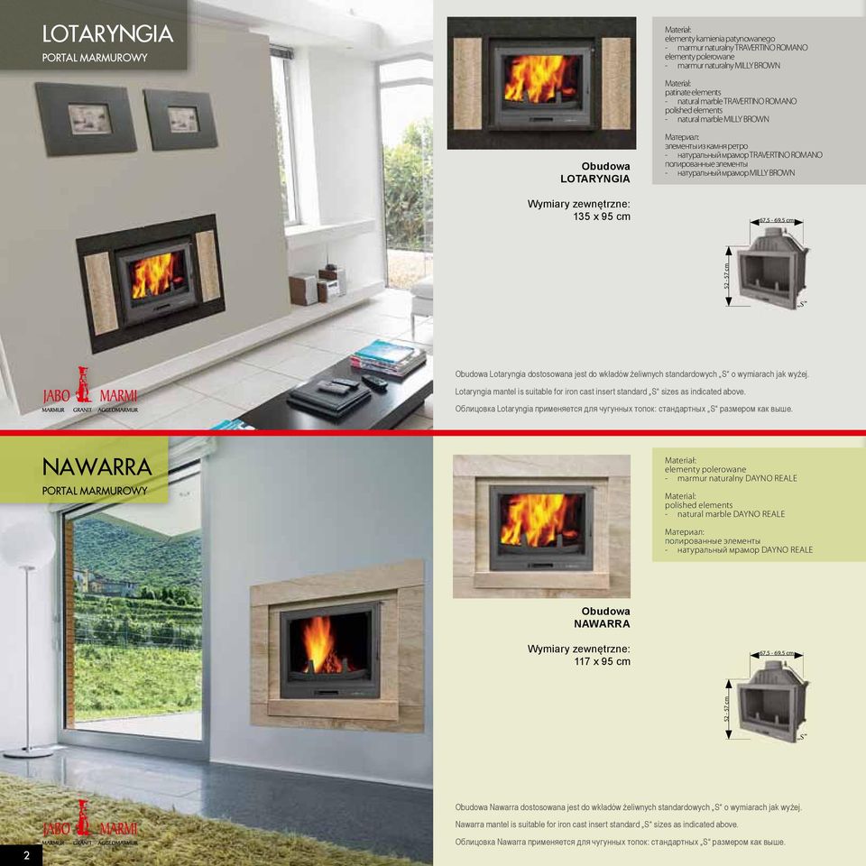 standardowych S o wymiarach jak wyżej. Lotaryngia mantel is suitable for iron cast insert standard S sizes as indicated above.