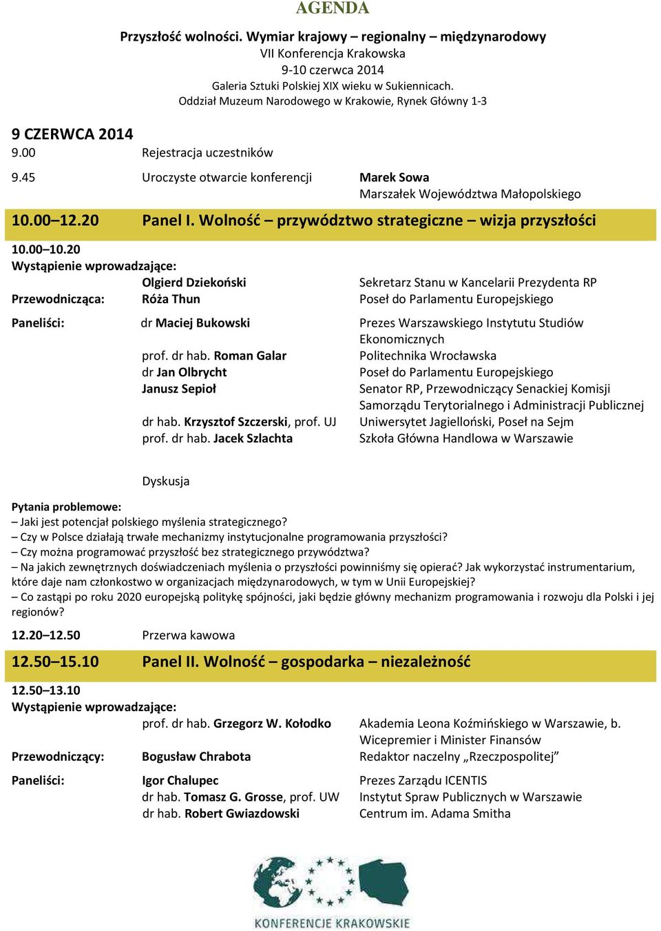 20 Panel I. Wolność przywództwo strategiczne wizja przyszłości 10.00 10.