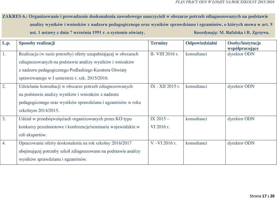 egzaminów, o których mowa w art. 9 ust. 1 ustawy z dnia 7 września 1991 r. o systemie oświaty. Koordynują: M. Rafalska i B. Zgrzywa. L.p.