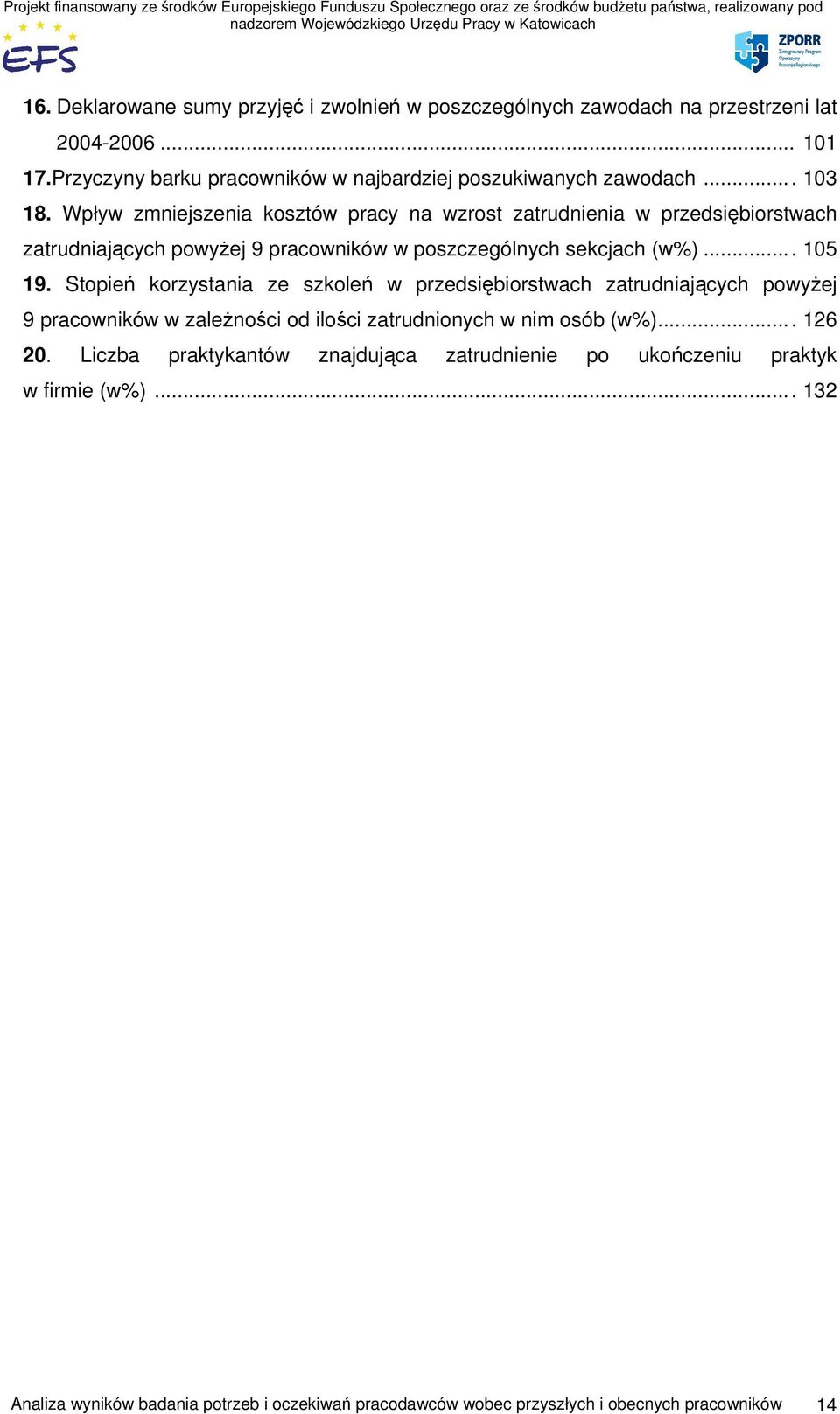 Stopień korzystania ze szkoleń w przedsiębiorstwach zatrudniających powyżej 9 pracowników w zależności od ilości zatrudnionych w nim osób (w%)... 126 20.