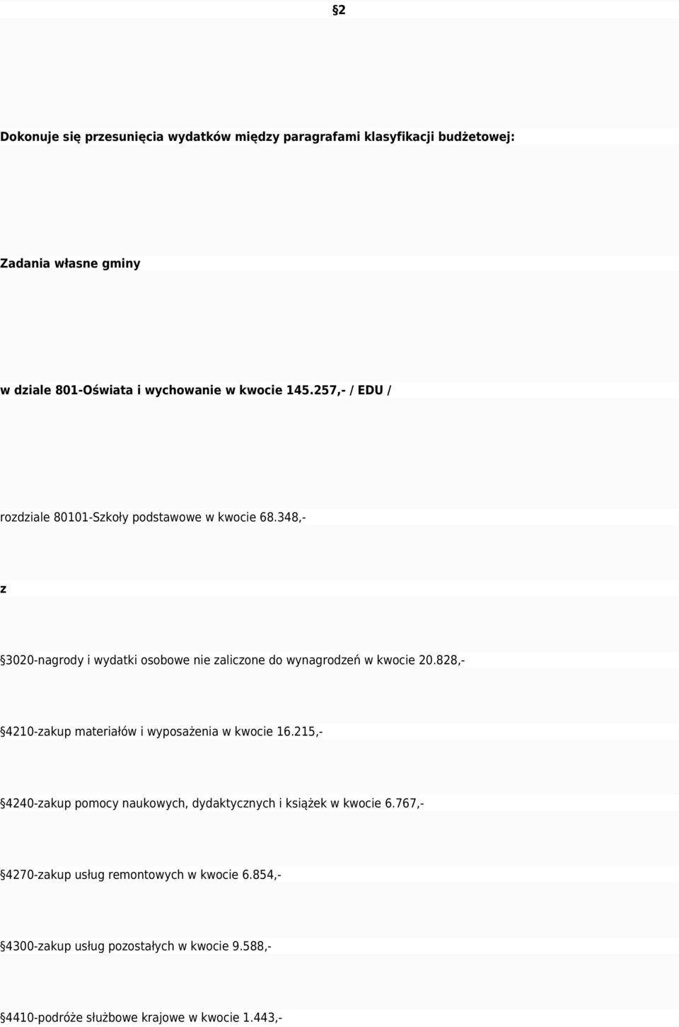 348,- 3020-nagrody i wydatki osobowe nie alicone wynagrodeń w kwocie 20.828,- 4210-akup materiałów i wyposażenia w kwocie 16.