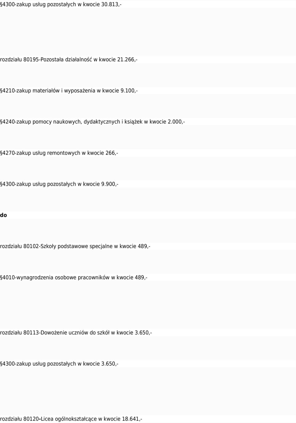 000,- 4270-akup usług remontowych w kwocie 266,- 4300-akup usług poostałych w kwocie 9.